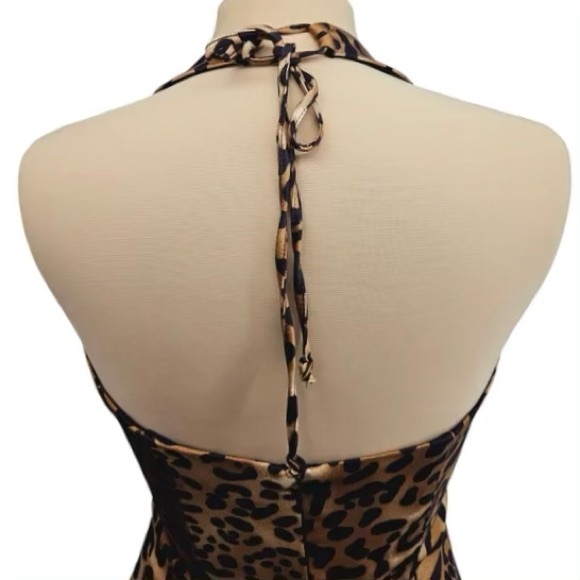 🐆 Caché, Vintage Wild Side Animal Print Satin Halter Dress - Picture 13 of 16